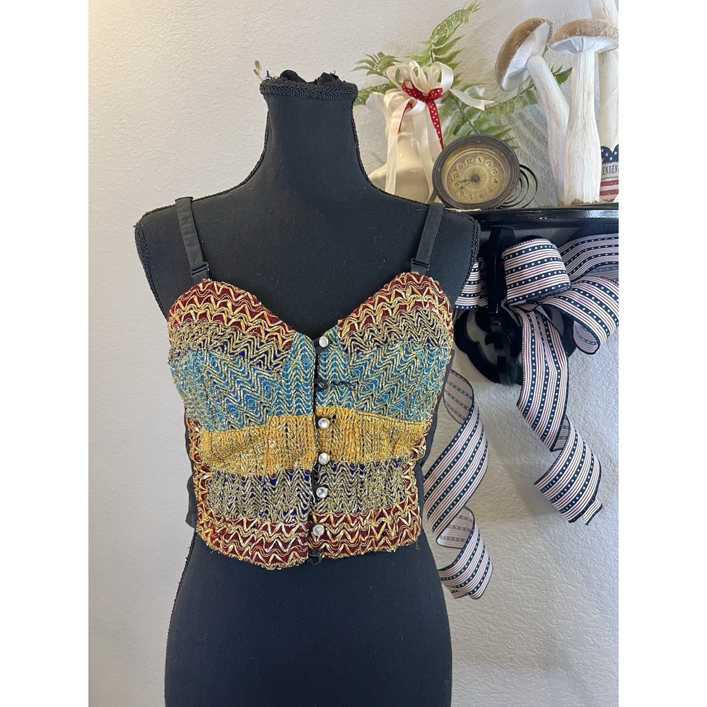 Jou Jou Vintage 90s Boho Hippy Festival Colorful Metallic Bustier Corset Top S